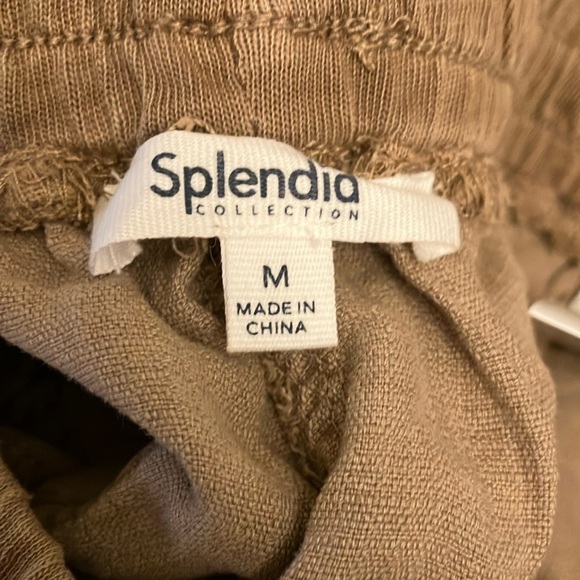 Splendid: Light Khaki Linen Blend Tapered Leg- Tie Front- pockets- M - Picture 4 of 16